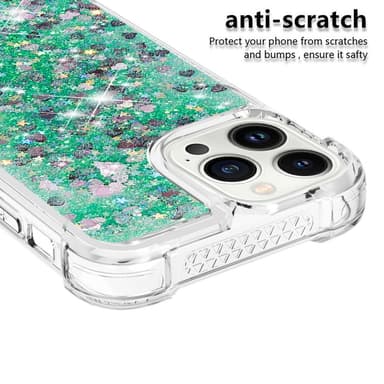 SKALO iPhone 15 Pro Kvicksand Glitter Hjerter TPU Cover - Grøn