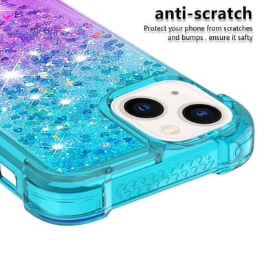 SKALO iPhone 15 Plus Kvicksand Glitter Hjerter TPU Cover - Turkis-Lilla