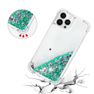 SKALO iPhone 15 Pro Kvicksand Glitter Hjerter TPU Cover - Grøn