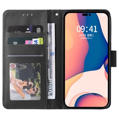 SKALO iPhone 15 Plus Flip Cover m. pung i PU-læder - Sort