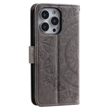 SKALO iPhone 15 Pro Mandala Flip Cover - Grå