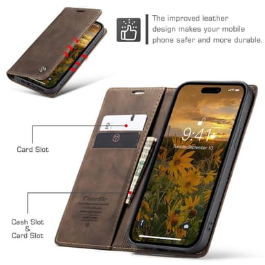 CASEME Retro tegnebog taske til iPhone 15 Pro Max - Kaffe