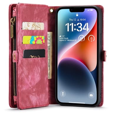 CASEME iPhone 15 Plus 2-i-1 tegnebog telefonskal - rød