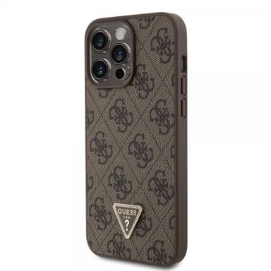Guess iPhone 15 Pro Max Cover Metal Logo Strass Crossbody Strap Brun