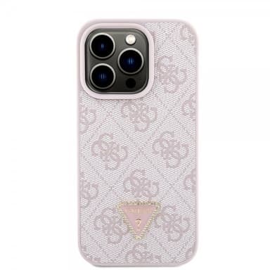 Guess iPhone 15 Pro Cover Metal Logo Strass Crossbody Strap Lyserød