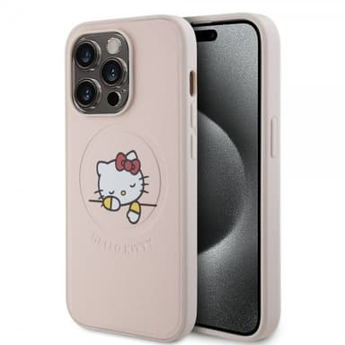 Hello Kitty iPhone 15 Pro Cover Debossed Logo MagSafe Lyserød