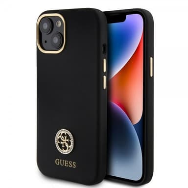 Guess iPhone 15 Cover Liquid Silicone Metal Logo Sort