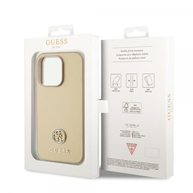 Guess iPhone 15 Pro Cover Metal Logo Strass Guld