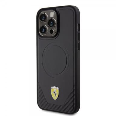 Ferrari iPhone 15 Pro Max Cover Carbon PU Leather MagSafe Sort
