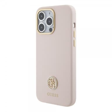 Guess iPhone 15 Pro Max Cover Liquid Silicone Metal Logo Lyserød