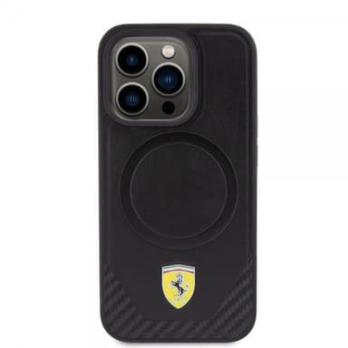 Ferrari iPhone 15 Pro Cover Carbon PU Leather MagSafe Sort