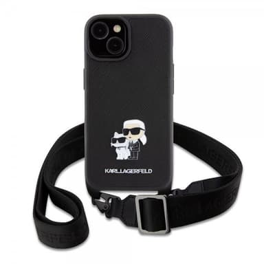 Karl Lagerfeld iPhone 15 Cover Saffiano Karl & Choupette Crossbody Sort