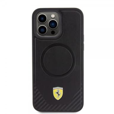 Ferrari iPhone 15 Pro Max Cover Carbon PU Leather MagSafe Sort