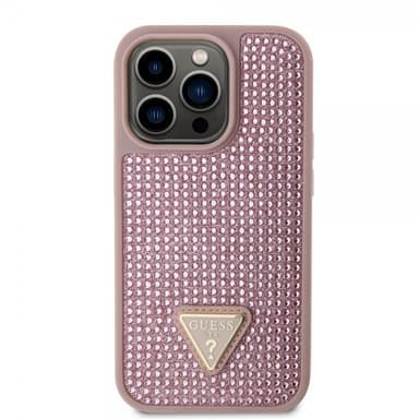 Guess iPhone 15 Pro Cover Rhinestone Lyserød