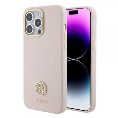 Guess iPhone 15 Pro Max Cover Liquid Silicone Metal Logo Lyserød
