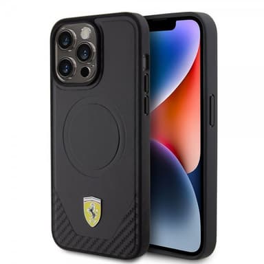 Ferrari iPhone 15 Pro Max Cover Carbon PU Leather MagSafe Sort