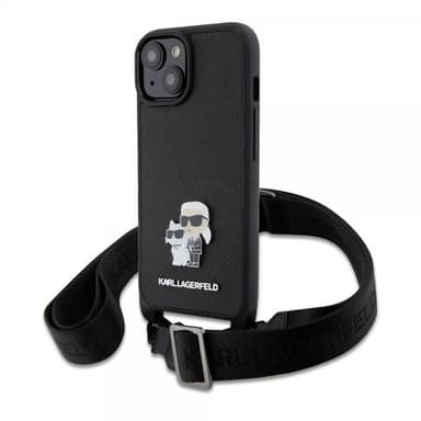 Karl Lagerfeld iPhone 15 Cover Saffiano Karl & Choupette Crossbody Sort