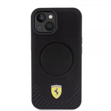 Ferrari iPhone 15 Plus Cover Carbon PU Leather MagSafe Sort