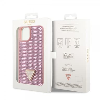 Guess iPhone 15 Cover Rhinestone Lyserød