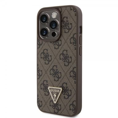 Guess iPhone 15 Pro Cover 4G Metal Triangle Strass Brun
