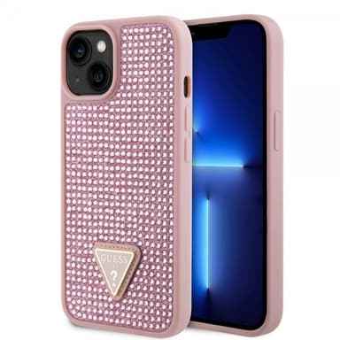 Guess iPhone 15 Cover Rhinestone Lyserød