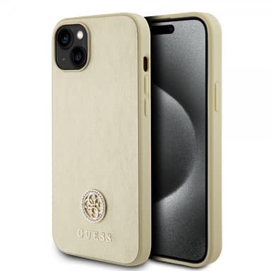 Guess iPhone 15 Cover Metal Logo Strass Guld
