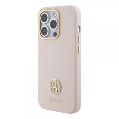 Guess iPhone 15 Pro Cover Liquid Silicone Metal Logo Lyserød
