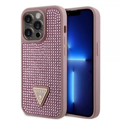 Guess iPhone 15 Pro Cover Rhinestone Lyserød