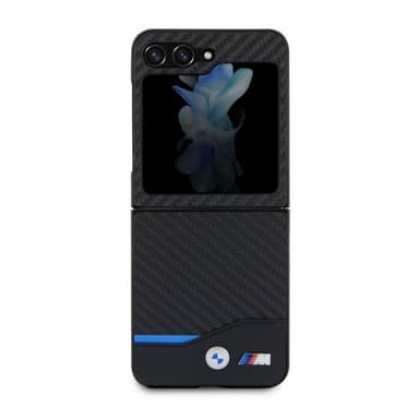 BMW Samsung Galaxy Z Flip 5 Cover Carbon Effect Metal Logo Sort