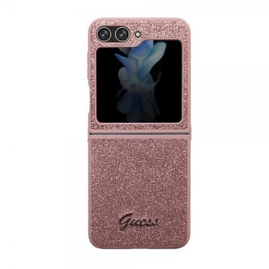 Guess Samsung Galaxy Z Flip 5 Cover Glitter Flakes Metal Logo Lyserød