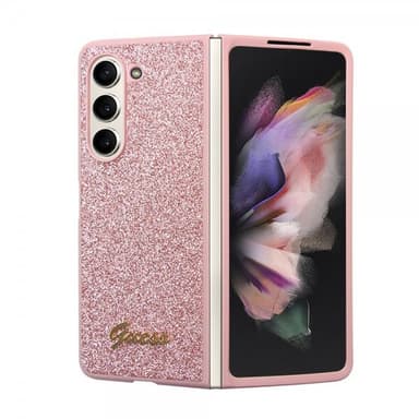 Guess Samsung Galaxy Z Fold 5 Cover Glitter Flakes Metal Logo Lyserød