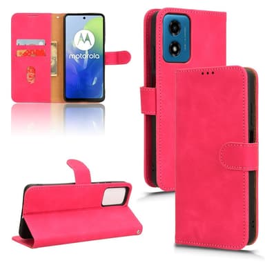 SKALO Motorola Moto E14 4G Matt PU-læderpungetui - Cerise