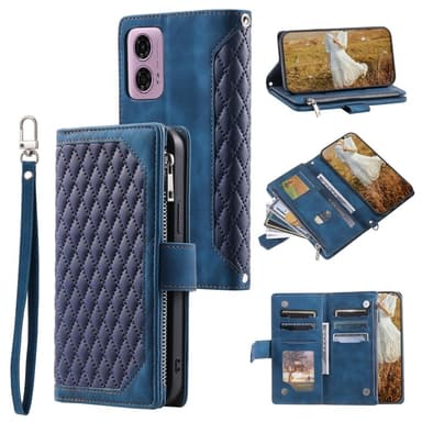 SKALO Motorola Moto E14 4G Big Wallet Quilted Flip Cover - Blå