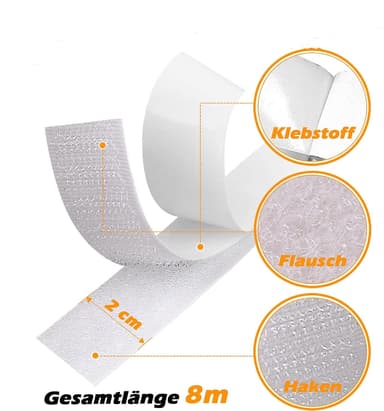 Velcro med selvklæbende tape Hvid 3 cm / 8 m