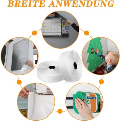 Velcro med selvklæbende tape Hvid 3 cm / 8 m