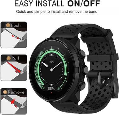 Suunto 7/9 / 9Baro / D5 / Spartan / Fossil Nate / Q armbånd silikone Sort L
