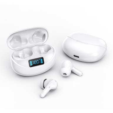 Trådløse bluetooth-hovedtelefoner, Bluetooth 5.3-hovedtelefoner, IPX5 vandtætte sportshovedtelefoner iOS Android Hvid