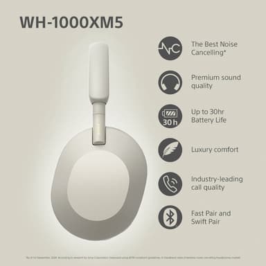 Sony WH-1000XM5 trådløse around-ear høretelefoner (hvid)