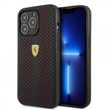 Ferrari iPhone 14 Pro Cover Logo Perforeret Rød