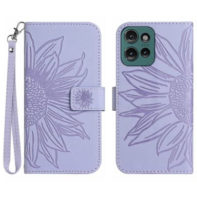 SKALO Motorola Edge 50 Neo 5G Flower PU læderpung med prægning - Lilla