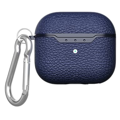 SKALO AirPods 4 Litchi Cover m. karabinhage - Blå