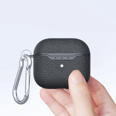 SKALO AirPods 4 Litchi Cover m. karabinhage - Blå