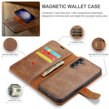 DG MING Samsung S24 FE 2-i-1 Magnet Pungetui - Brun