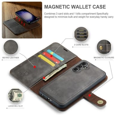 DG MING Samsung S24 FE 2-i-1 Magnet Pungetui - Grå