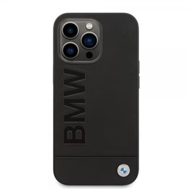 BMW iPhone 14 Pro Max Cover Hot Stamp Metal Logo Sort