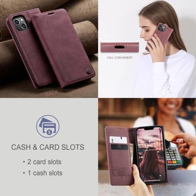 CASEME Retro tegnebog taske til iPhone 14 Plus - Rød