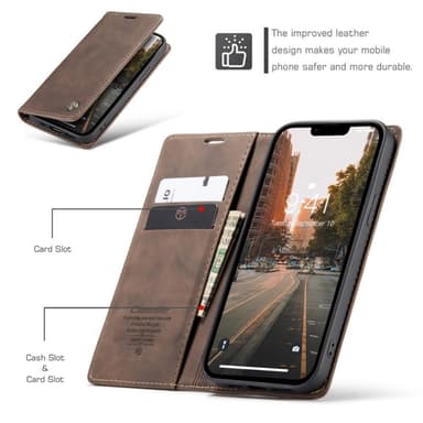 CASEME Retro tegnebog taske til iPhone 14 Pro - Mørkebrun