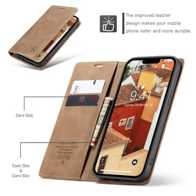 CASEME Retro tegnebog taske til iPhone 14 Pro - Lysebrun