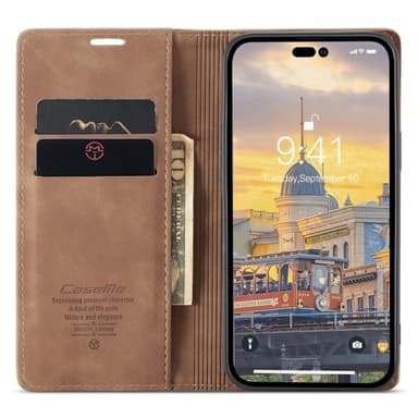 CASEME Retro tegnebog taske til iPhone 14 Pro Max - Lysebrun