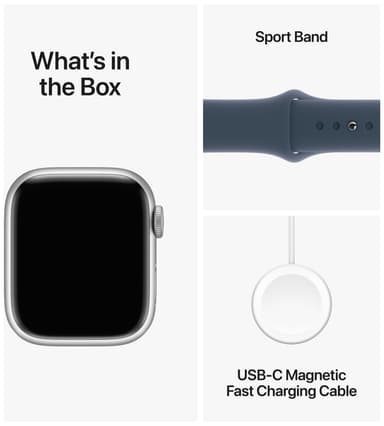 Apple Watch S9 45mm GPS+CEL (Silver Alu/Storm Blue Sportsbånd) S/M